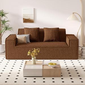 Canapé de salon minimaliste en tissu velours Teddy, mousse haute densité, confortable pour une assise prolongée - Product Image 2