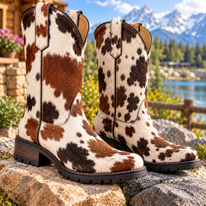 Bottes Western en cuir véritable de vache pour hommes et femmes |   Bottes de cowboy faites à la main avec fourrure |   Tendance de la mode toutes saisons - Product Image 5