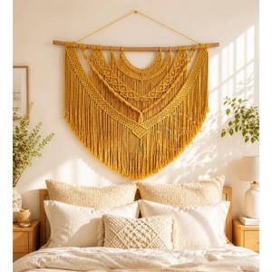 Bohemian Macrame Wall Hanging Abstract Geometric Pattern <b>Triangle</b> Shape Natural Fiber Home Decor Living Room Art Piece - Product Image 6