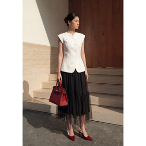 ODM OEM Women's Elegant <b>Black</b> Mesh <b>Tiered</b> Mid-Calf High Waist Flared Tulle <b>Skirt</b> Casual Office Style Custom Design ARIANA 100% - Product Image 2