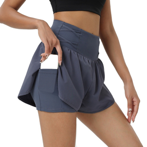 Shorts de course pour femmes 2 en 1, shorts de sport à taille haute, shorts de gym légers à séchage rapide avec doublure intérieure - Product Image 1