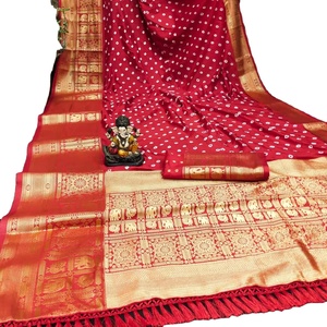 Nouveau bandeau multicolores magnifique, design Karamazov en soie avec tissage Zari, riche sari Palau, séchage rapide, en stock pour la vente en ligne - Product Image 1