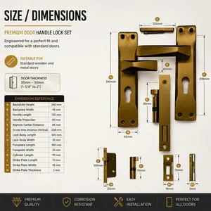 Premium Gold Brass Mortise Door Handle <b>Lock</b> Set Heavy-Duty <b>Security</b> Cylinder Modern Design Rust Resistant for Wooden Doors - Product Image 4