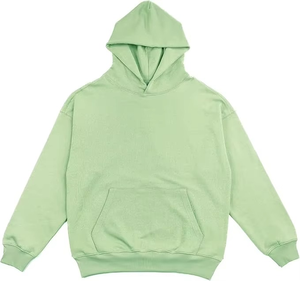 Chándal Unisex Verde Menta con Capucha, Manga Larga, Color Sólido, Informal, para Otoño, 100% Algodón, Corte Holgado, con Bolsillos Laterales y Cordón Ajustable - Product Image 3