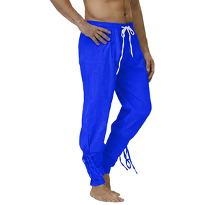 <b>Men's</b> <b>White</b> Cotton <b>Pants</b> Elastic Waist Drawstring Casual Loose Fit Summer Lightweight Breathable Trousers - Product Image 2