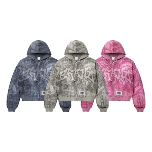 OEM <b>Gothic</b> <b>Hoodie</b> All Over Graphic Print Cropped Full Zip Applique Letter Boxy Fit Streetwear Bulk Custom Men <b>Hoodie</b> USA Style - Product Image 1