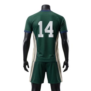 Ensemble short et maillot de netball sublimé vert foncé et blanc pour homme, en polyester, tenue de sport athlétique avec panneau latéral rayé, vêtements de match - Product Image 2