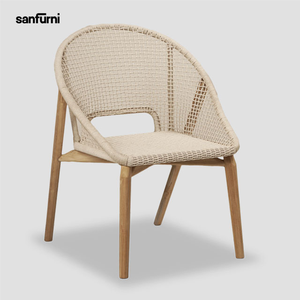 Venta caliente Silla de ratán con patas de madera maciza Silla de comedor moderna para comedor Patio jardín Muebles de exterior para la VENTA - Product Image 6