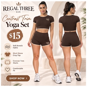 Ensemble de yoga pour femmes avec haut court à manches courtes et short en coton et polyester à séchage rapide, logo personnalisé imprimé - Product Image 1