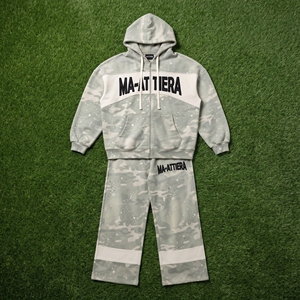 Conjunto de chándal de camuflaje para hombre, sudadera con capucha extragrande con cremallera y pantalones deportivos de pierna ancha, conjunto de dos piezas de ropa urbana personalizada - Product Image 6