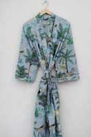 Robe longue d'intérieur pour femme, collection automne-printemps-été, en coton, faite main, style kimono tropical, élégante et douce, idéale comme peignoir ou tenue de nuit, vente en gros