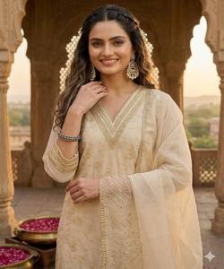 Conjunto de Top y Pantalón con Tejido Jacquard de Lujo y Dupatta, Ropa Festiva, Disponible en Varios Colores, Precio al por Mayor, Prenda Étnica de Algodón - Product Image 2