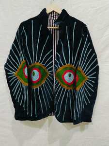 Women's <b>Velvet</b> Stand Collar Full Sleeve Breathable Windproof Autumn Suzani <b>Jacket</b> - Product Image 1