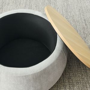 Light Grey 25\"x25\"x14.7\" Round Storage Ottoman 2-in-1 Function Use As End <b>Table</b> and Small Seat <b>Stools</b> & Ottomans" - Product Image 4