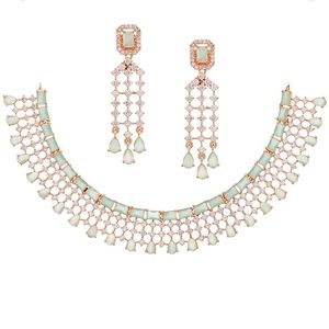 Pendientes de aleación chapados en oro rosa con cristales de imitación y piedras en forma de lágrima, diseño geométrico para mujer, joyería de boda - Product Image 1