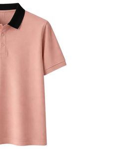 Custom <b>Peach</b> Men Polo Shirt Cotton Blend Casual Short Sleeve Summer <b>Top</b> With Black Contrast Collar Classic Fit Plain Design <b>Top</b> - Product Image 3
