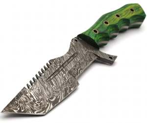 Couteau utilitaire à lame saillante en acier Damas artisanal, manche en bois Pakka vert, outil de forge DIY OEM Iron Crown - Product Image 5