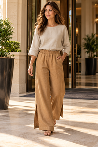 Pantalones de Pijama Largos de Verano para Mujer, de Lino y Algodón, Cintura Elástica, Pierna Ancha, Casuales - Product Image 5