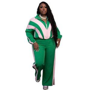 AKA Cropped <b>Retro</b> <b>Tracksuit</b> Women Two Piece Set Pink Green Zip Jacket Wide Leg Pants Premium Sporty Wear - Product Image 1