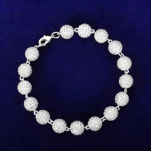 925 <b>Sterling</b> <b>Silver</b> Moissanite <b>Bead</b> <b>Bracelet</b> Full Pavé Iced Out Round Ball <b>Bracelet</b> Luxury Hip Hop Jewelry - Product Image 1