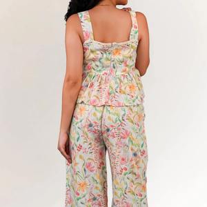 Ensemble coordonné en lin et coton à fleurs pour femme, qualité excellente, doux et confortable, tenue deux pièces, tissu disponible à la vente - Product Image 4