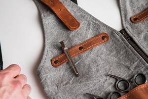 Leather Sleeveless <b>Bib</b> Apron with Multiple Pockets Reusable for Workwear Use Gray and Brown Color - Product Image 5