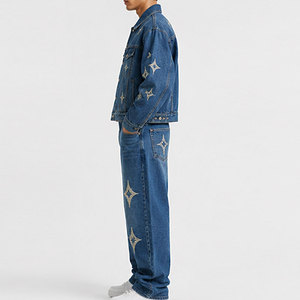 Ensemble de jeans décontractés pour homme en coton 100% premium, brodé, respirant, pour l'hiver, veste et pantalon durables, vêtements de mode streetwear - Product Image 3