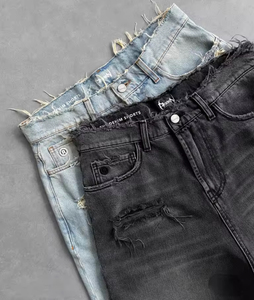 Wholesale Summer Unisex Hip Hop Ripped Hole Denim Shorts 100% Cotton Breathable <b>Black</b> Punk Wash Baggy Work Vintage Raw <b>Edge</b> - Product Image 5