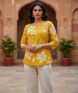 MODERNO TOP ESTAMPADO DE RAYÓN PARA USO DIARIO, PRECIO AL POR MAYOR, EN STOCK, KURTI ÉTNICO DE MEZCLA DE ALGODÓN EN VARIOS COLORES - Product Image 1