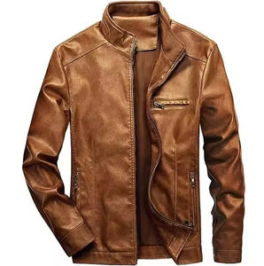 Chaqueta de Cuero para Hombre, Diseño Personalizado, Corte Entallado, Color Marrón |   Chaqueta de cuero a la moda con bolsillos con cremallera |   OEM al por Mayor - Product Image 1