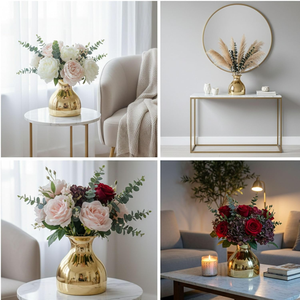 Vase à fleurs avec embellissement en feuilles, vase décoratif de luxe, centre de table en métal artisanal pour la maison, le salon, la salle à manger - Product Image 3