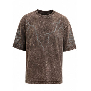 Camiseta de algodón lavado oversize para hombre, manga corta, cuello redondo, diseño de calavera, estilo gótico, tela de jersey, diseño de puntos, camiseta con pedrería - Product Image 2