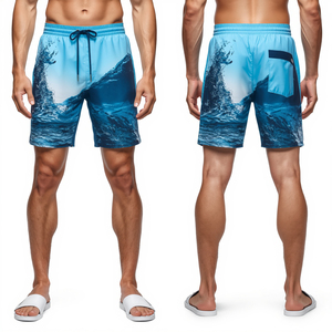 Shorts de bain pour hommes Aqua Motion de qualité supérieure, séchage rapide, respirants, avec impression en relief, 100% polyester, vêtements de plage légers - Product Image 3