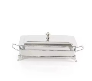 Recipiente para calentar comida ovalado de acero inoxidable 304 con soporte acanalado y quemador de doble combustible para hoteles, bodas y buffets. - Product Image 1