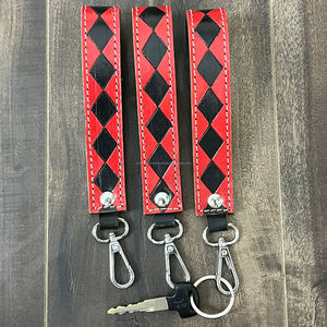 พวงกุญแจหนังวัวแท้พวงกุญแจโลหะลายตารางของผู้ผลิตหรูหราโลโก้ตามสั่ง - Product Image 4