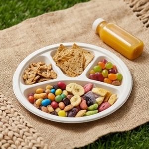 Assiette ronde biodégradable de 12 pouces avec quatre compartiments pour les repas à emporter, la rentrée scolaire et l'usage quotidien - Product Image 6