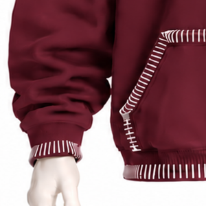 Sweat-shirt à capuche épais bordeaux avec bordure cousue, effet vieilli, surpiqûres contrastées, poche kangourou, coupe oversize décontractée - Product Image 5