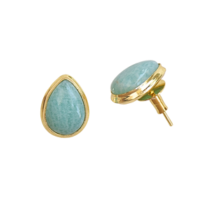 Boucles d'oreilles clous en laiton plaqué or en forme de goutte d'eau avec pierre d'amazonite naturelle sertie clos pour femme, cadeau classique, bijoux de mode - Product Image 5