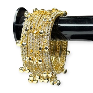 Highest Quality Non Tarnish 24K Gold Plated Kashmiri Jhumki <b>Bangles</b> Ghungroo Hanging Design Wedding <b>Bangle</b> <b>Set</b> for Women - Product Image 1