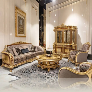 Juego de Sofás Seccionales de Madera de Caoba Sólida Estilo Europeo, Tallados a Mano, Tapizados, Muebles de Lujo de Indonesia - Product Image 1