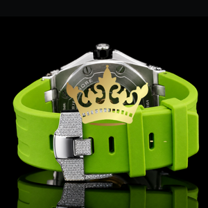 White Strap Luxury <b>Chronograph</b> Watch Gold Accent Bezel Full Stone Men’s Fashion Timepiece - Product Image 4