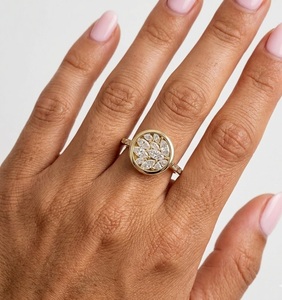 High-Quality Lab Created <b>Diamond</b> IGI Certified Elegant Cluster Engagement <b>Ring</b> with Marquise <b>Diamond</b> Petals in 14K Yellow Gold - Product Image 4