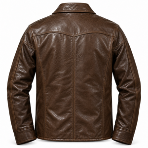 Custom Plus Size Genuine Leather <b>Jacket</b> <b>Men</b> Washed Crinkled Brown Leather <b>Jacket</b> Casual Turn-Down Collar with Pockets - Product Image 5
