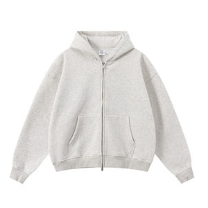 Sweat à capuche vintage pour homme, 100 % coton épais, streetwear, coupe oversize, avec fermeture éclair double sens, épaules tombantes, vierge - Product Image 2