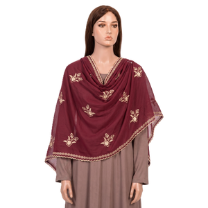 Wholesale Voile <b>Shawl</b> Floral Golden Embroidered Scroll Border Lightweight Breathable OEM ODM Custom - Product Image 3