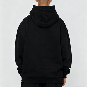 Sudadera con Capucha Negra Unisex, Oversize, de Algodón French Terry, Estilo Urbano, con Diseño de Bolsillo Estampado, para Otoño - Product Image 4