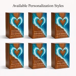 Personalized Rosewood Cremation Urn, Heart Engraved Memorial <b>Box</b> Ocean Heart Resin Wooden Cremation Urn Handmade Ocean Wave Memo - Product Image 5