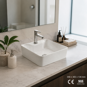 Square Bathroom Sink Wall Mount Minimalist Design Smooth Surface White 5 Year Warranty Made in India Laser Printed Logo - Product Image 3
