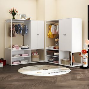 Armadio a 2 ante bianco con ripiani alti e stendibiancheria per abiti di grandi dimensioni per soggiorno/lavanderia - Product Image 4