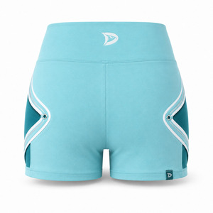 Shorts Deportivos Casuales de Cintura Baja para Mujer, Transpirables, con Cordón Ajustable, Color Verde Azulado Sólido, de Secado Rápido, Tejido de Punto, Spandex, Algodón, Cintura Elástica - Product Image 2